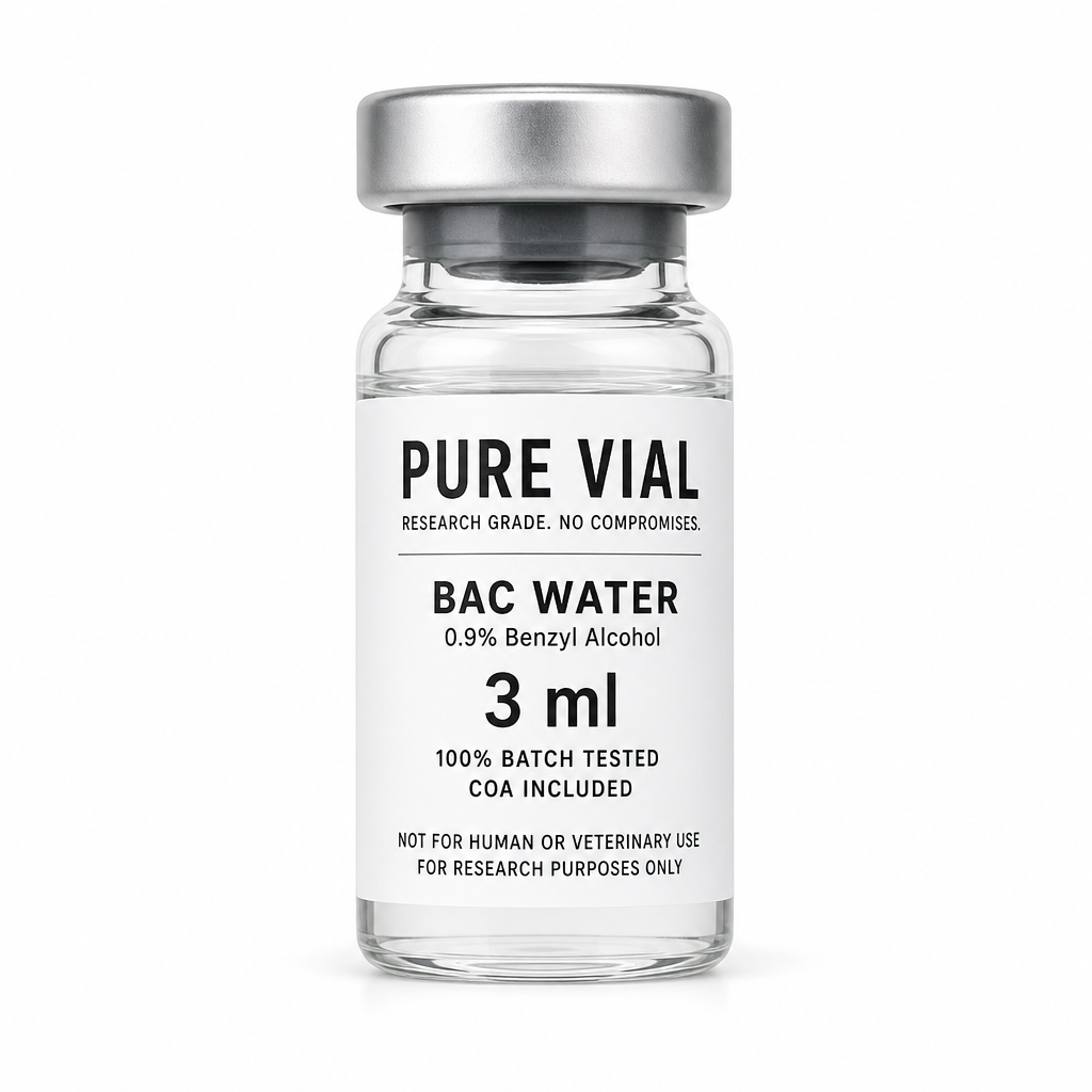 Pure Vial 3ml BAC Water — research grade bacteriostatic water in a borosilicate glass vial